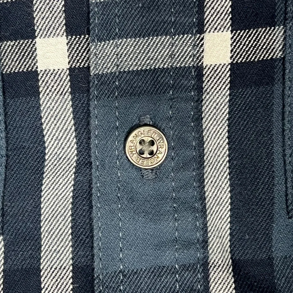 ATG Wrangler Mens 2XL Blue Plaid Flannel Shirt Elbow Patches Outdoor Utility